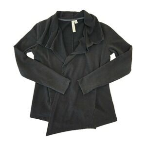 Green Tea Open Front Waterfall Cardigan Thumb Holes Black Jersey Stretch Soft M